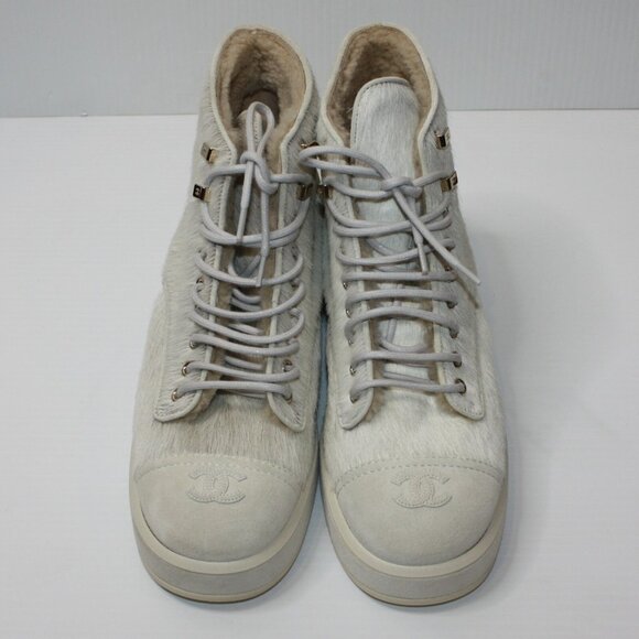 Chanel 45mm 2 Tone Parade Lace Up Boots Pony Hair in size EU 40 / US 10 NEW - Picture 6 of 15